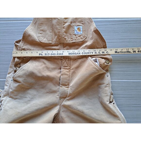 Vintage Carhartt Mens Canvas Quilt-Lined Bib Overalls Beige 36x30 Gorpcore - Picture 9 of 9